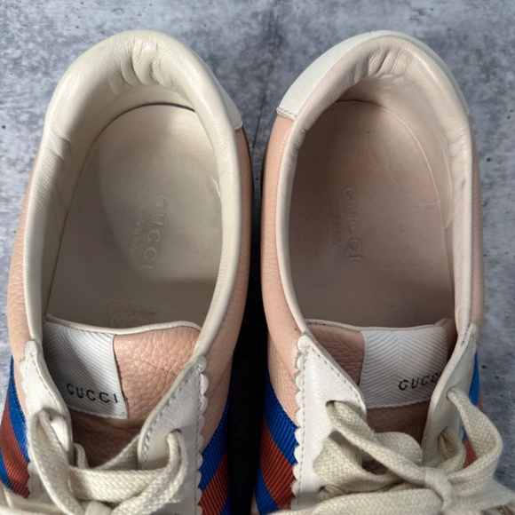 Gucci G74 Web Leather And Suede Pink Oatmeal Casual Sneakers - Picture 4 of 8